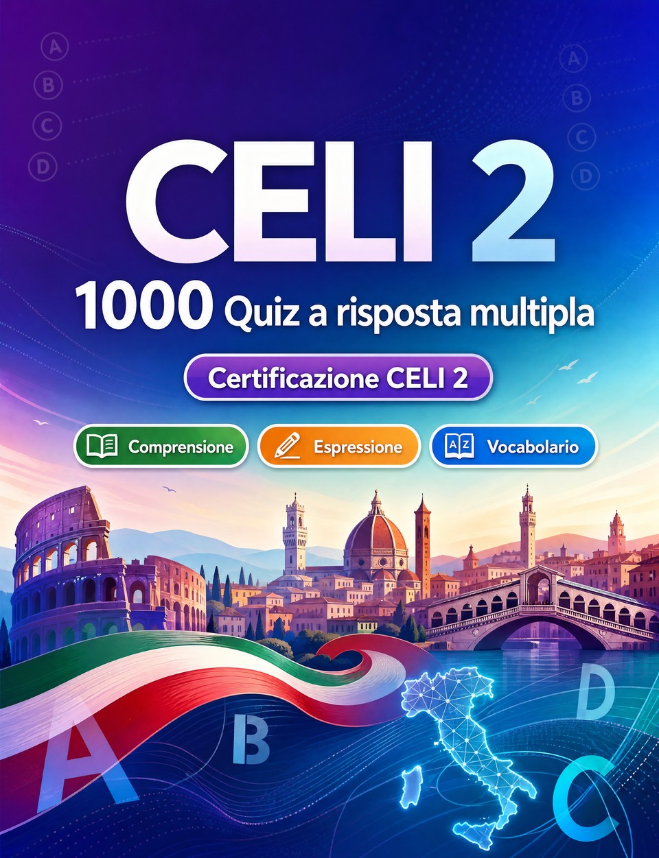 CELI 2 2026-2027 : 1000 Quiz a risposta multipla CELI 2 2026-2027 : 1000 Quiz a risposta multipla — Preparazione esame italiano: Comprensione scritta, Vocabolario, Scrittura, Ortografia e simulazione delle prove per superare