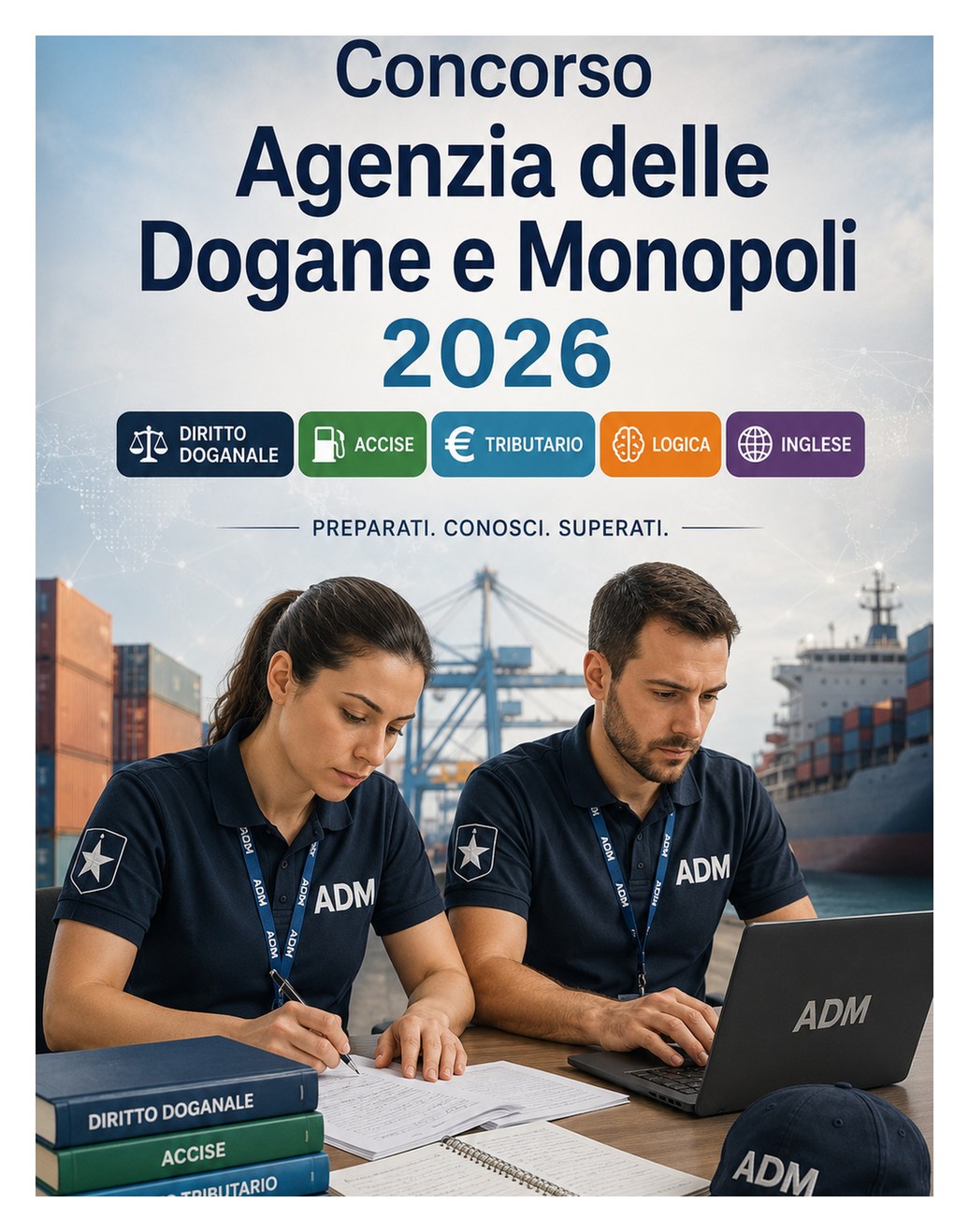 Concorso Agenzia delle Dogane e Monopoli 2026 Concorso Agenzia delle Dogane e Monopoli 2026 — Preparazione ADM: diritto doganale, accise, amministrativo, tributario, logica, inglese, informatica e test