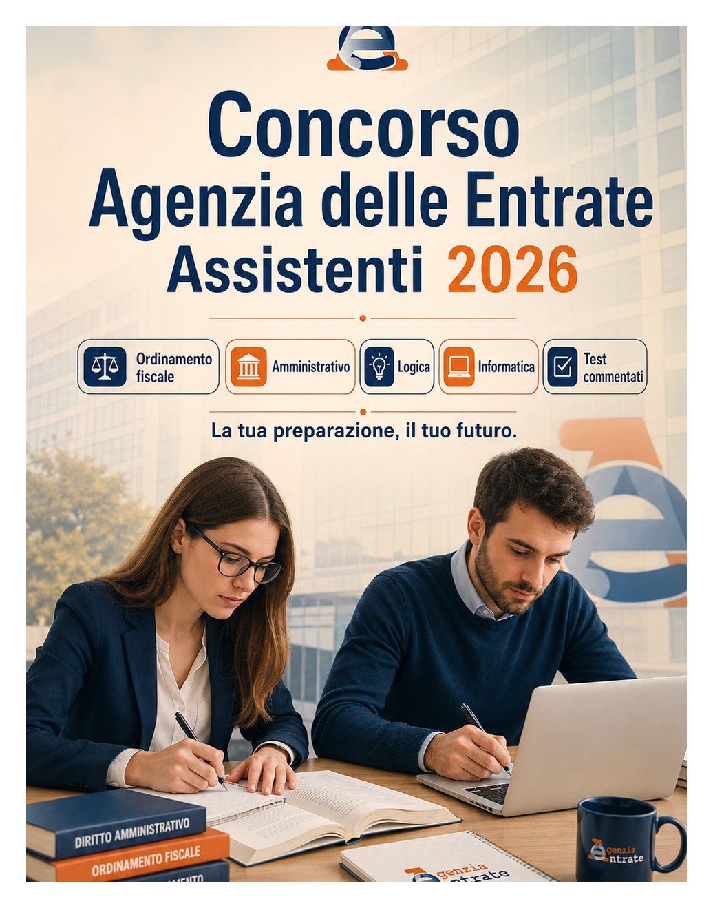 Concorso Agenzia delle Entrate Assistenti 2026 Concorso Agenzia delle Entrate Assistenti 2026 — Preparazione per diplomati: ordinamento fiscale, diritto amministrativo, logica, informatica, inglese e test commentati