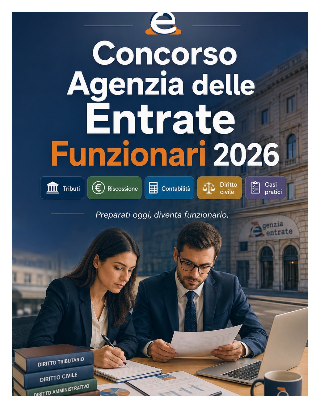 Concorso Agenzia delle Entrate Funzionari 2026 — Tributi, accertamento, riscossione, contabilità, diritto civile e amministrativo, casi pratici e quiz