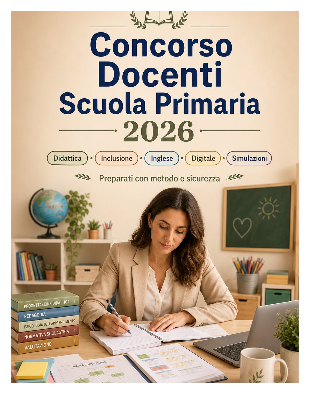 Concorso Docenti Scuola Primaria 2026 — Programmazione didattica, metodologie educative, inclusione, legislazione scolastica, inglese, competenze digitali e simulazioni