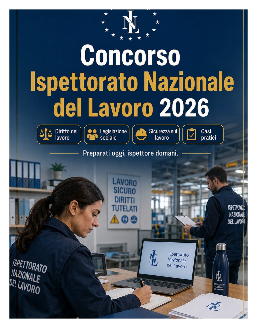 Concorso Ispettorato Nazionale del Lavoro 2026 — Diritto del lavoro, legislazione sociale, sicurezza sul lavoro, amministrativo, ispettivo, quiz e casi pratici