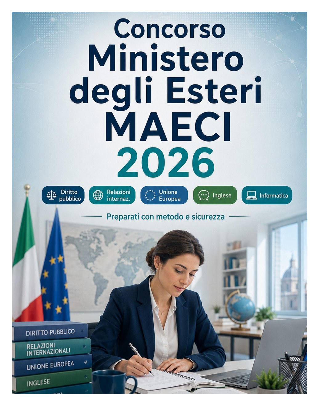 Concorso Ministero degli Esteri MAECI 2026 Concorso Ministero degli Esteri MAECI 2026 — Diritto pubblico, relazioni internazionali, Unione Europea, inglese, seconda lingua, informatica e test
