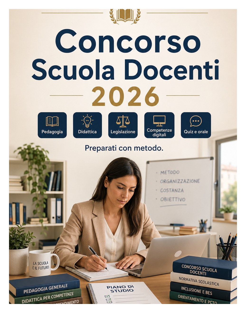 Concorso Scuola Docenti 2026 — Preparazione completa per insegnanti: pedagogia, didattica, legislazione scolastica, competenze digitali, inglese, quiz e prova orale