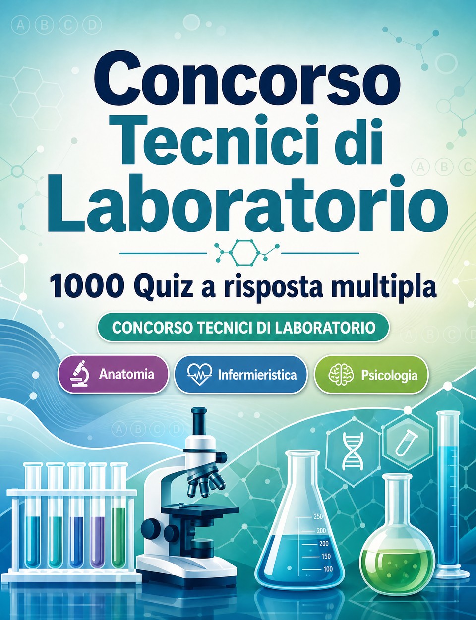 Concorso Tecnici di Laboratorio 2026-2027 : 1000 Quiz a risposta multipla — Preparazione al concorso: QCM Anatomia, Infermieristica, Psicologia, Farmacologia, Pronto soccorso  con quiz commentati