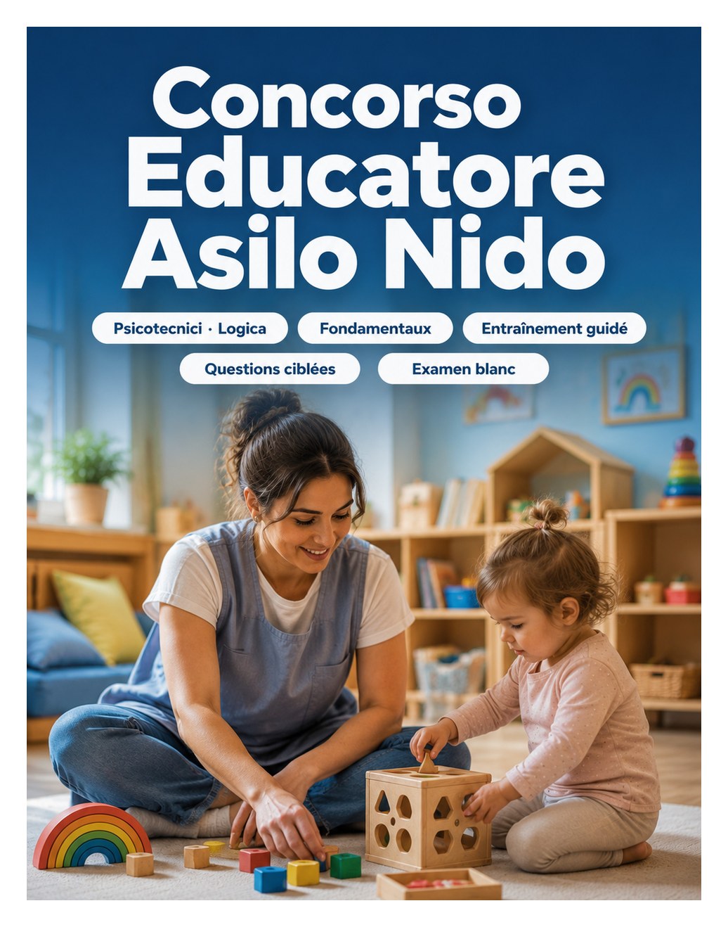 Concorso Educatore Asilo Nido 2026 — Manuale completo con quiz commentati, pedagogia, psicologia dello sviluppo, normativa, casi pratici e colloquio