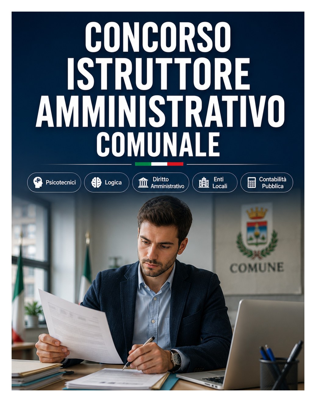 Concorso Istruttore Amministrativo Comunale 2026 — Manuale completo con quiz commentati, diritto amministrativo, enti locali, contabilità pubblica e simulazioni