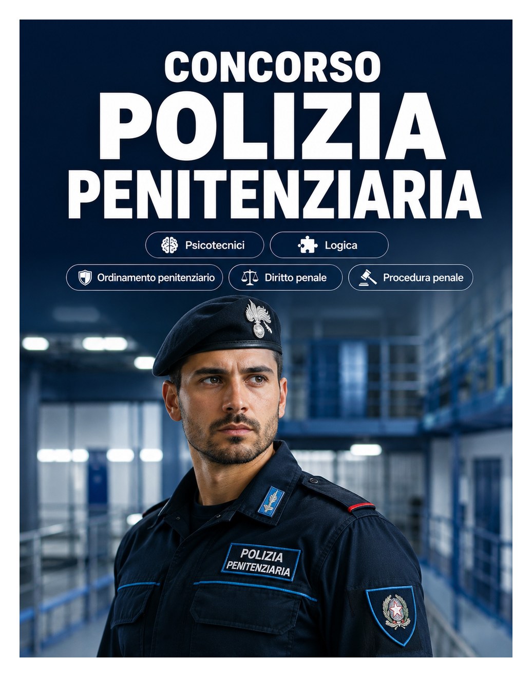 Concorso Polizia Penitenziaria 2026 — Quiz commentati, simulazioni d'esame, test attitudinali, logica, cultura generale e prova orale