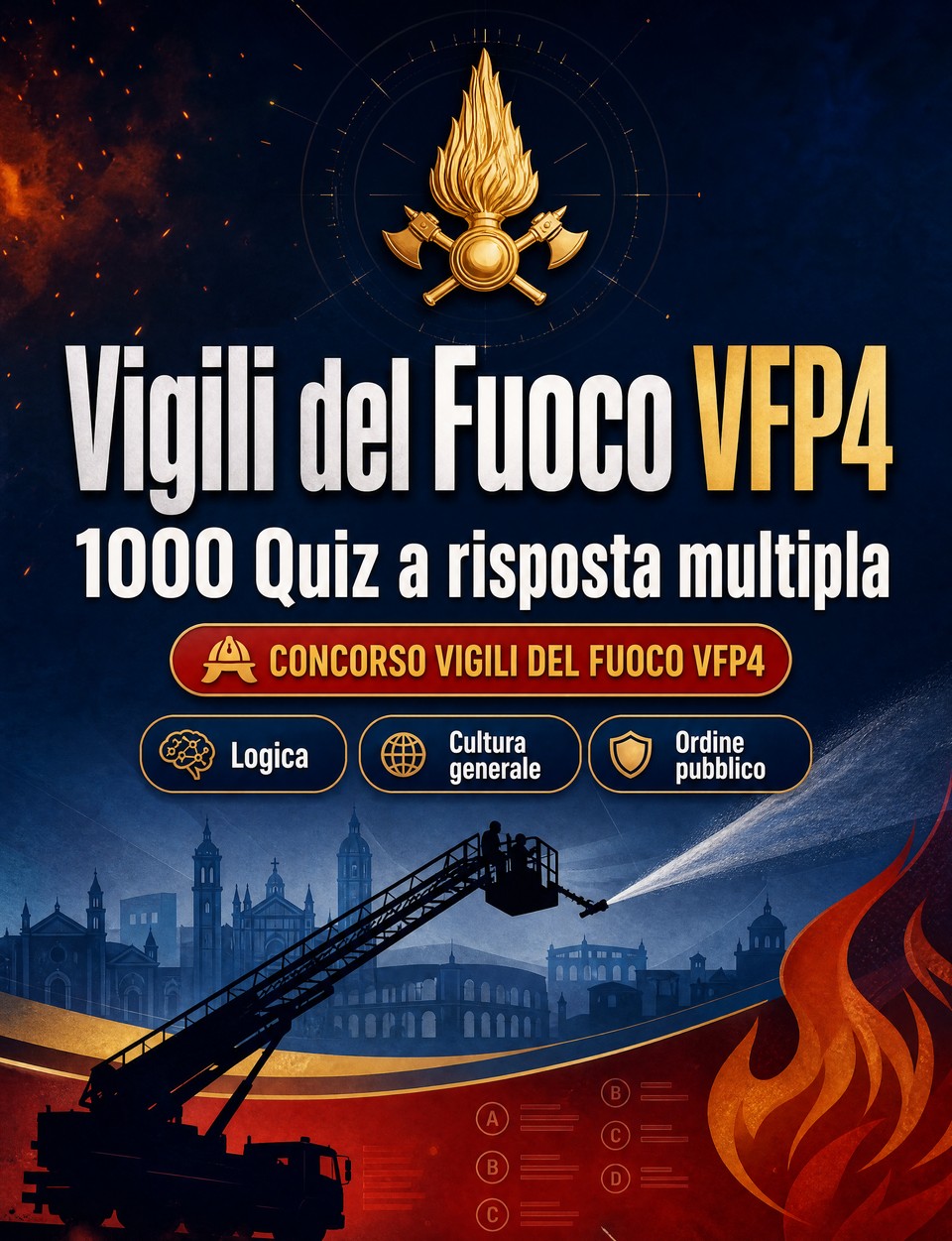 Vigili del Fuoco VFP4 2026-2027 : 1000 Quiz a risposta multipla — Preparazione al concorso: QCM Ordine pubblico, Sicurezza, Amministrazione, Etica, Reportistica  e simulazione delle prove per superare